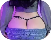 [Rotaiboes] Sexy Rhinestone Letters Thong Panties Jewelry Summer Beach Crystal Chain Thong Adjustable Bikini Thong Festival Rave G String Waist Body Jewelry for Women