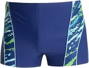[BIKMAN] Men's Square Leg Athletic Swim Jammers Training Splice Colors Swimsuit, Green, Medium
