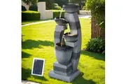 Gardeon Solar Fountain Water Feature Outdoor Fountain Indoor 3-Tier Bowl Cascading Grey