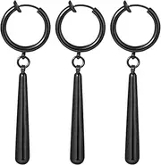 [Aroncent] Men's Zorro Earrings Set: 3 Pieces Black Ring-shaped Stainless Steel Clip On Stud Earrings Set without Ear Hole Anime Cosplay, /, Stainless Steel, No Gemstone