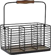 VANRA Utensil Holder Kitchen Condiment Organizer Utensil Caddy Storage Basket Organizer Metal Flatware Caddy with Wood Handle, Black