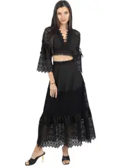 AKALIA Emily Guipure Lace Top & Maxi Skirt Set in Black at Nordstrom, Size Small