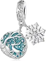 [Generic] Christmas Elk Dangle Charm Glow In The Dark Xmas Genuine 925 Sterling Silver Compatible With Bracelet