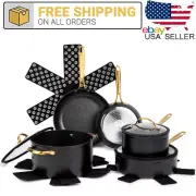 12-Piece Cookware Set Black and Gold Speckle Nonstick Pots Pans Saucepan Fry pan