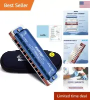 Professional Diatonic Blues Harmonica - Key of C - 10 Holes 20 Tones - Blue Case