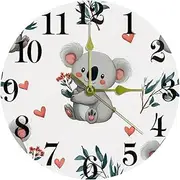 Cute Koala Florals Wall Clocks, Battery Operated Silent Wall Clock for Bedroom Living Kitchen Office Home Art Decor