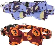 ibasenice 2pcs Adjustable Decorative Cat Collars with Bells Halloween Bowknot Design for Kittens Breathable Neck Straps for Festive Occasions and Pet Parties
