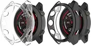 HEYUS [2 Pack] for Garmin Forerunner 745 Case, Soft TPU Protective Cover Bumper Shell Compatible with Forerunner 745 Smart Watch Accessories(Clear+Black)