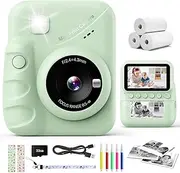 CalineGam M9 Instant Camera, 3.0 Inch Screen, 48MP, 1080P HD, Kids Camera with 32GB Card, Instant Print, Ages 3-12 (Green)