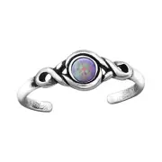 TJS 925 Sterling Silver Toe Ring Tribal Round Bubble Gem Opal Adjustable Oxidise