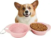 Portable Water Bowl for Dog,Double Feeder Dish | Foldable Food Container for Puppies Kittens, Pet Supplies for Walking Hiking Traveling
