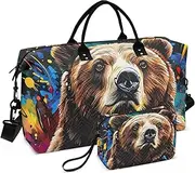 [YXYZRMY] Travel Duffel Bag Bear Head Colorful Gym Bag Sports Tote Bag with Multiple Interior Pockets Shoulder Weekender Bag for Women Men with Toiletry Bag 20.5”x 7.9”x 13.8, Multi-Colored, one size