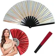 AZURAOKEY Boots on The Ground Hand Fan, 2025 New Clapper Fans for Line Dancing, Large Holographic Folding Hand Fan Line Dance, Foldable Craft Decorative Handheld Fan