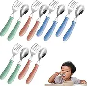 12Pcs Toddler Fork and Spoon Set Cute Cartoon Stainless Steel Safe Toddler Utensils with Round Handle Warm Home
