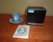 NIB Vintage Wedgwood Zephyr Blue Jasperware Coffee Cup & Saucer Set