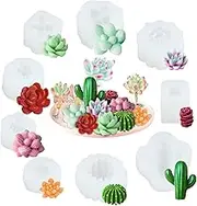 9 Pcs Succulent Silicone Mold,3D Succulent Cactus Candle Molds,Flower Resin Mold,Creative Succulent Resin Mold,Safe Cactus Flower Resin Casting Mold for Scented Candles Soaps Making,Cake,Wax