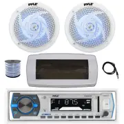 Pyle Bluetooth Marine Radio,Cover, Antenna,Wire, 2x 5.25" 180W LED White Speaker