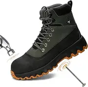 [Peeldicou] Mens work boots Steel Toe Boots for Men Genuine Leather Rubber Sole No Slip Waterproof Shoes Industrial & Construction Safety boots Blue