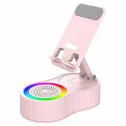 Cell Phone Stand with Wireless Bluetooth Speaker and Charger Colorful Ambient Light HD Surround Sound with Tablet Phone Holder(Pink)