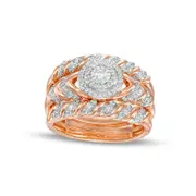 0.50 CT. T.W. Natural Diamond Double Frame Spiral Three Piece Bridal Engagement Ring Set in Solid 10K Rose Gold (J/I3)