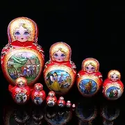 Creative Surprise Gift Russian Nesting Dolls Wooden Matryoshka 10-Piece Red Matryoshka Dolls Children’s Birthday Christmas Souvenir Gift Decoration Safe and Tasteless (Color : Red)