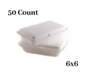 50 Pack - Disposable Take Out Food Containers with Clamshell Hinged Lids 6x6