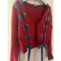 在飛比找蝦皮購物優惠-美國名牌Betsey Johnson 暗紅色蝴蝶結針織外套