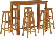vidaXL Solid Wood Acacia Garden Bar Set 7 Piece Outdoor Patio Backyard Terrace Balcony Bistro Bar Table and Stool Wooden Dining Set