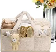 wiroouia Diaper Organizer,Baby Caddy Storage Bag with Removable Dividers | Portable Plush Changing Tote with Removable Dividers Handle Storage Basket for Wipes Travel Showers