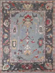 Light Blue/ Charcoal Oushak Indian Area Rug 8'x10' Wool Handmade Living Room Rug