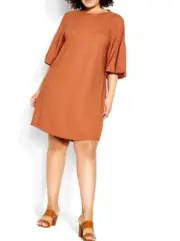 City Chic Dress Plus Size L/20 Sassy Shift Mini Short Tawny Bubble Sleeve