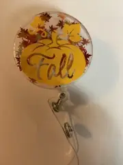 Retractable Badge Reel ID Holder - Fall Leaves With Pretty Pumpkin