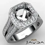Round Semi Mount Halo Pave Diamond Split Shank Engagement Ring Platinum 1.34Ctw