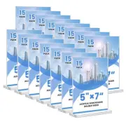Acrylic Sign Holder, 5x7, 15 Pack Vertical Clear Table Menu Display, Double S...