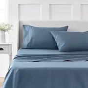 [MARTHA STEWART] Sheets 100% Cotton Full Size Set - 4 Piece, Soft, Smooth, Durable, Easy Care, 16" Deep Pocket Sheets, Bedding Sheet, Sateen Sheet, 1 Flat, 1 Fitted, 2 Pillowcases, Dorm Essential, Blue
