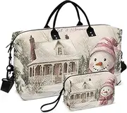 [ZRYSMY] Snowman Christmas Snow Duffel Bag for Traveling, Travel Bag Gym Bag, with Multiple Interior Pockets Shoulder Weekender Bag for Women Men with Toiletry Bag 20.5L x 1.9W x 13.8H, Multi-Colored
