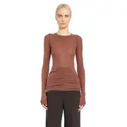 [RICK OWENS] Maglietta a maniche lunghe a coste in jersey di viscosa e seta Brown