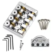 Metal 4 String Bass Bridge ALP Headless Travel Bass Bridge with Nut Silver Set