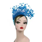 TURQUOISE FEATHER FASCINATOR/CROWN/TIARA ON SATIN HEADBAND SPRING RACES,WEDDING