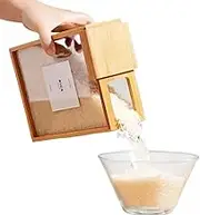 Rice Storage Container - Wood - Acrylic Grain Dispenser, Clear Container with Foil Cover | Kitchen Dried Goods Organiser, Food Grain Snack Storage Box for Pantry
