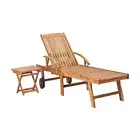 Sun Lounger With Table Solid Teak Wood