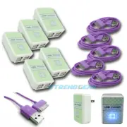 5X 4 USB PORT WALL ADAPTER+3FT CABLE POWER CHARGER PURPLE FOR IPHONE IPOD IPAD
