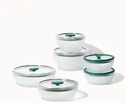 Anyday Microwave Cookware Set, Safe Silicone & Glass, Rice Cooker & Vegetable Steamer, Kale Colour, Includes 1 x Large & Medium Deep, 1 x Large & Medium Shallow, 2 X Small Dishes, The Complete Set