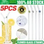 5X Clear Glass Pyrex Drinking Flower Straws Pack Bent Reusable Eco Friendly AU