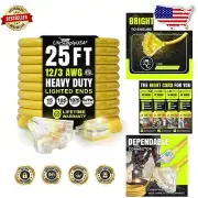 25ft Heavy Duty Waterproof Outdoor Extension Cord with 3 Outlets - Yellow