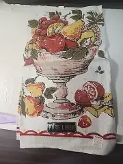 Vintage 100% Linen Dish Tea Towel / Fruit Bowl /Yellow And Orange. New
