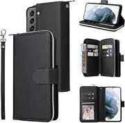YocoverTech for Samsung S22 5G Case, for Galaxy S22 5G Wallet Case[9 Card Slots+1 Cash Slot] PU Leather Stand Flip Zipper Wallet Cover[6.1 inch]-Black