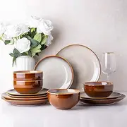 [LERATIO] Ceramic Dinnerware Sets for 4, Coupe Plates and Bowls Sets,Highly Chip and Crack Resistant | Dishwasher & Microwave & Oven Safe Dishes set,Reactive Glaze Dinnerware- Service for 4（12pcs）