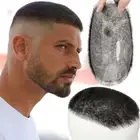 Mens Toupee Hairpiece PU Human Hair System Replacement Topper Buzz Cut Short 1cm