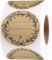 2 Inch Wreath Design with 3 Lines for Writing (500 Labels per roll) Natural Brown Kraft Stickers for Canning Labels Jar, Store Owners, Crafts, Organizing, Gift, Mason Jar, Weddings, Baby Showers